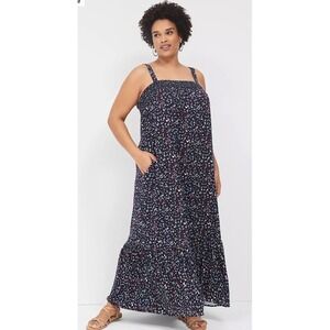Lane Bryant Womens 14/16 Maxi Dress Floral Pockets‎ Peplum Boho Cottagecore